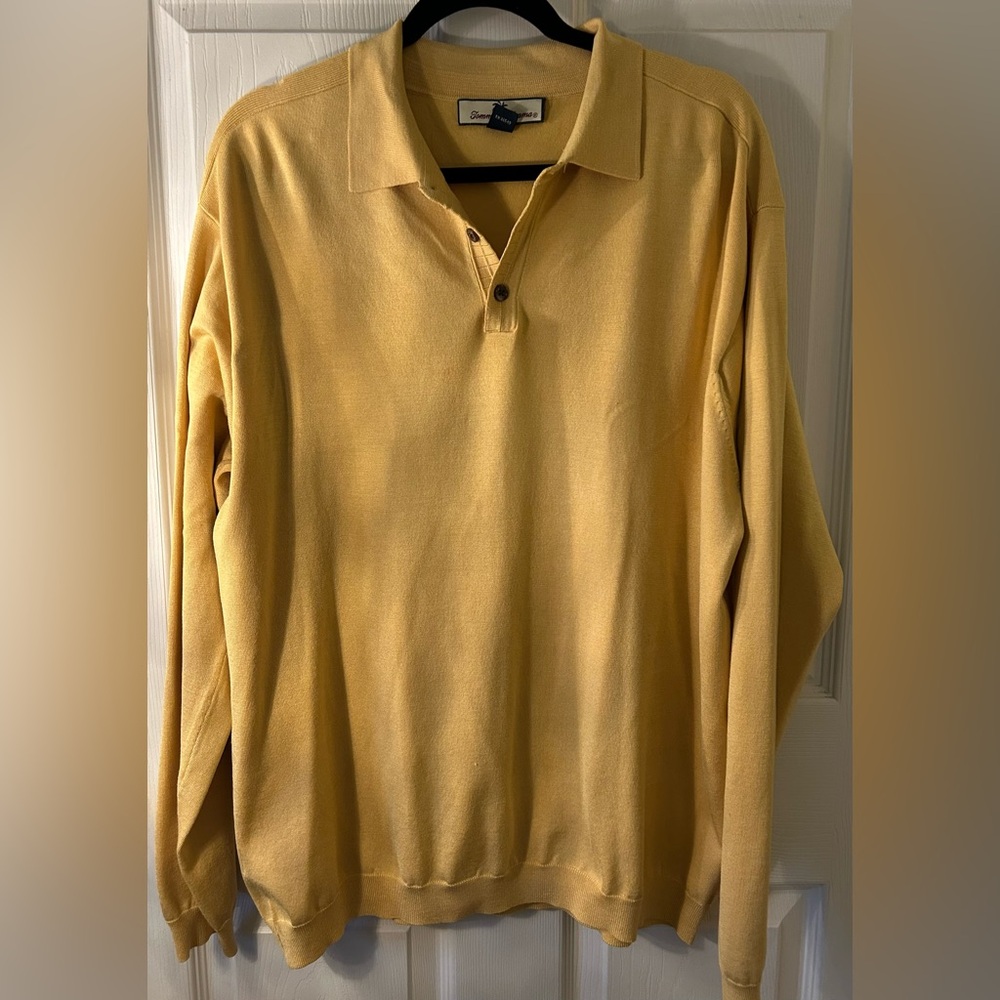 Tommy Bahama Men’s Silk Blend V-neck 3 Button Long Sleeve Sweater‎ Yellow Sz L